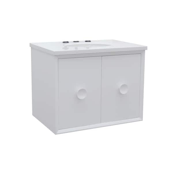 Bellaterra Home Stora 31 in. W x 22 in. D Wall Mount Bath Vanity in White with Quartz Vanity Top in White with White Oval Basin