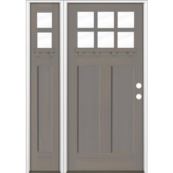 Krosswood Doors 50 in. x 80 in. Craftsman Left Hand 6-Lite Grey Stain Hemlock Prehung Front Door Left Sidelite