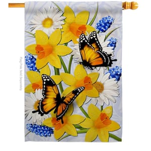28 in. x 40 in. Daffodil and Butterflies Garden Friends House Flag Double-Sided Decorative Vertical Flags