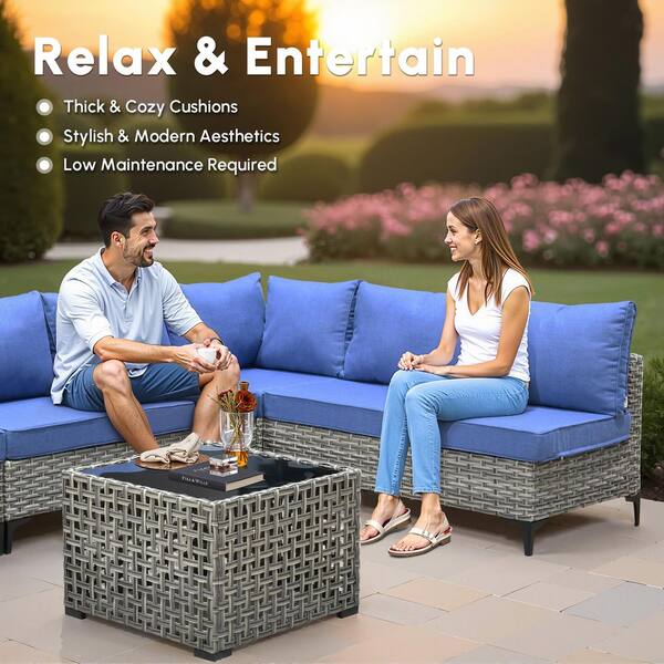 HOOOWOOO Holston 8-Piece Wicker Modern Outdoor Patio Conversation