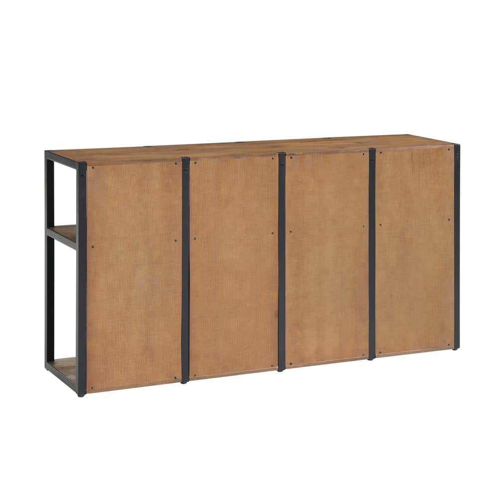 Acacia Wood L-Shaped Corner Desk with Storage Credenza