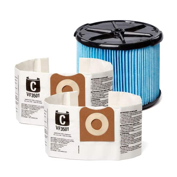 Genuine Filter Kit with VF3500 Fine Dust Filter and VF3501 Dust Bags for Select 3-4.5 Gal. RIDGID Wet Dry Vacs