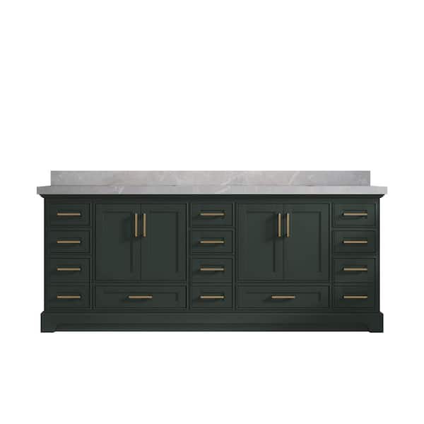 Willow Collections Fenway 84 in. W x 22 in. D x 36 in. H Double Sink Bath Vanity in Pewter Green with 2" Light Gray Quartz Top
