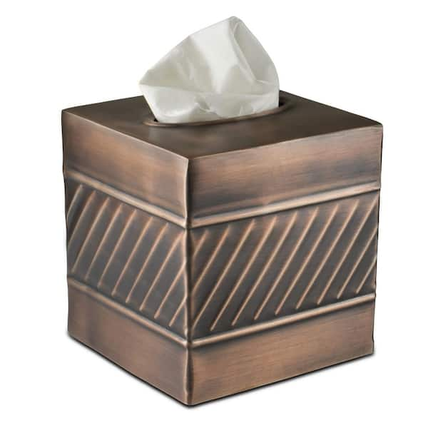 Stainless Steel Tissue Box with Gold Symmetrical Design – High