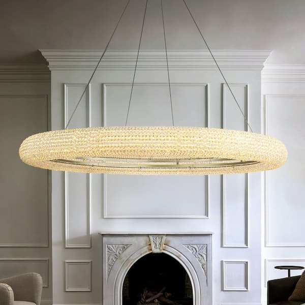 41 in. Modern Soft Gold Round LED Intergrated Crystal Chandelier Dimmable Glam Halo Hanging Light For Living Room