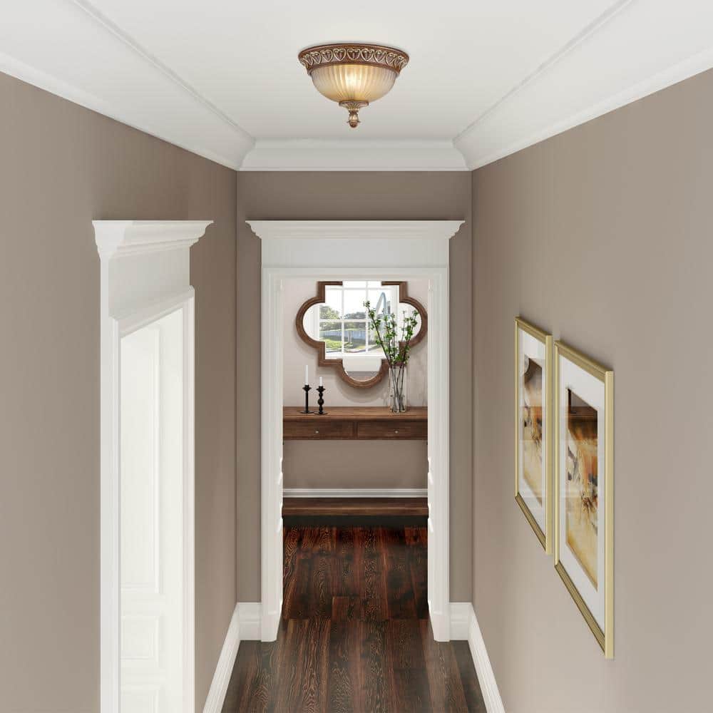 Verona Bronze & Aged Gold Leaf Dual-Light Flush Mount with Rustic Art Glass