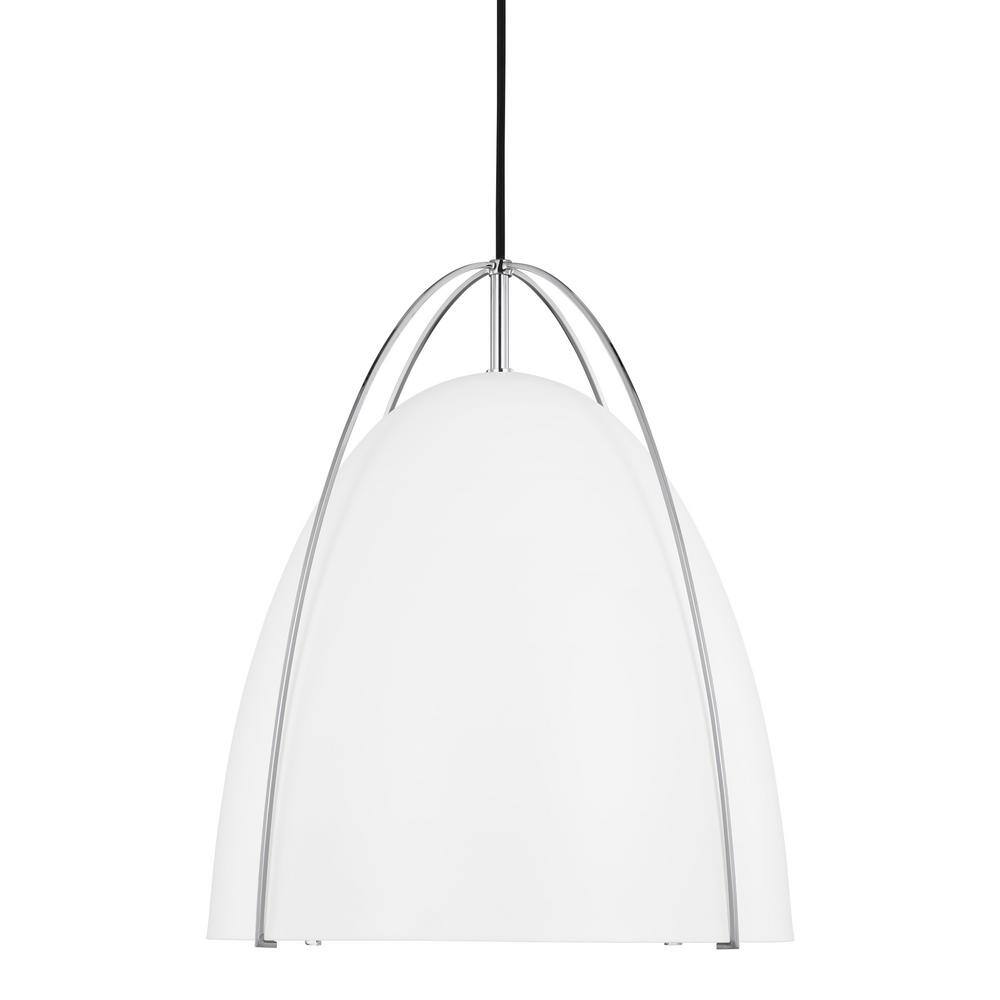 Norman Chrome Bowl Pendant Light with Matte White Steel Shade