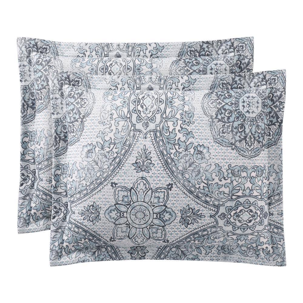 Twin Blue Microfiber Reversible Comforter Set with Geometric Print