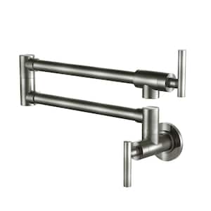 1.8 GPM Wall Mounted Pot Filler with Mounting Hardware, Double Handles and Ceramic Disc Cartridge in Brushed Nickel S2