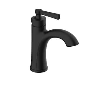 Northerly Single Handle Single Hole Bathroom Faucet with Deckplate Included and Touch Down Drain Included in Satin Black