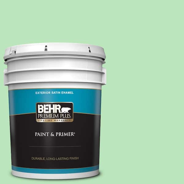 BEHR PREMIUM PLUS 5 gal. #P390-3 Mint Parfait Satin Enamel Exterior Paint & Primer