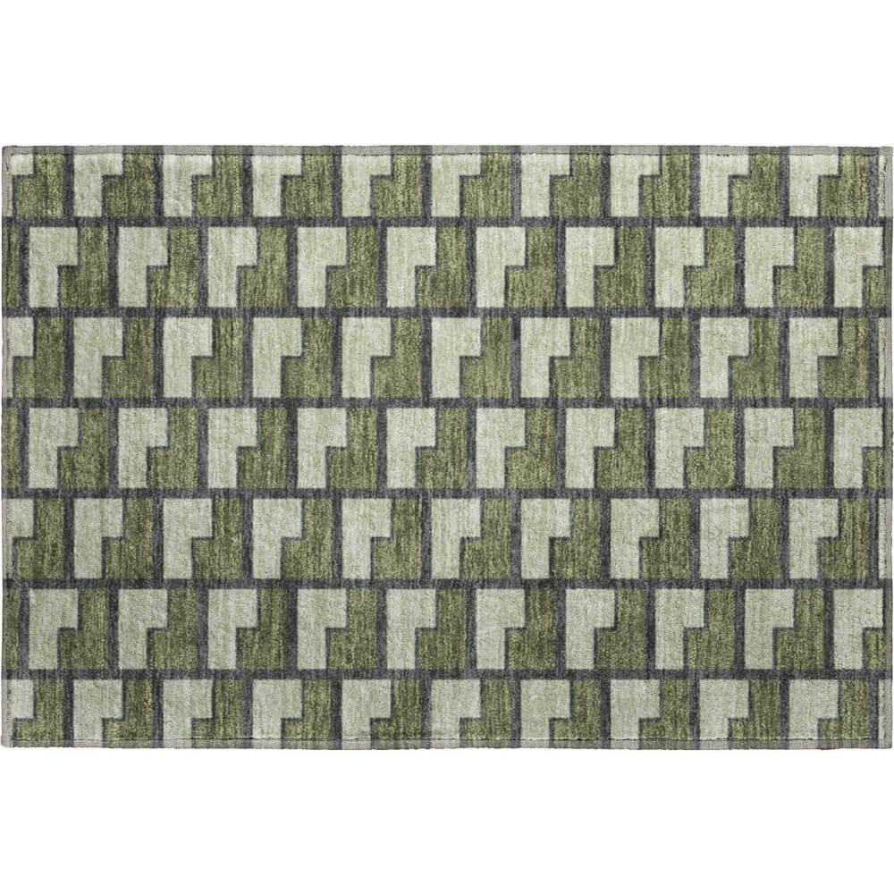 Mayfield Premium Machine Washable Abstract AMF2416 Olive 3 ft. x 4 ft. Area Rug price history on PriceWatchPro