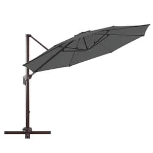 12 ft. Aluminum Patio Offset Umbrella Cantilever Umbrella, Fade Resistant and 6-Level 360°Rotation in Dark Grey