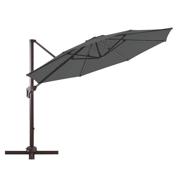 PASAMIC 12 ft. Aluminum Patio Offset Umbrella Cantilever Umbrella, Fade Resistant and 6-Level 360°Rotation in Dark Grey