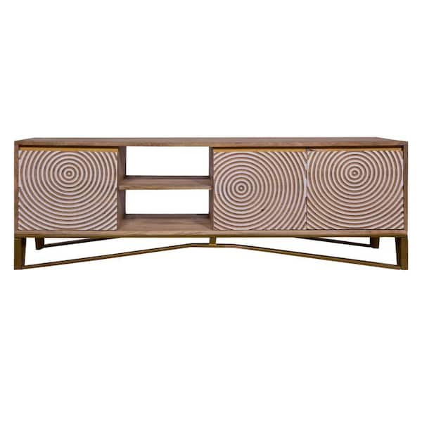 THE URBAN PORT Ally Natural Brown and Gold TV Media Entertainment Cabinet Console Fits TVs up 50 in. with Metal Base and 3 Door Cabinet