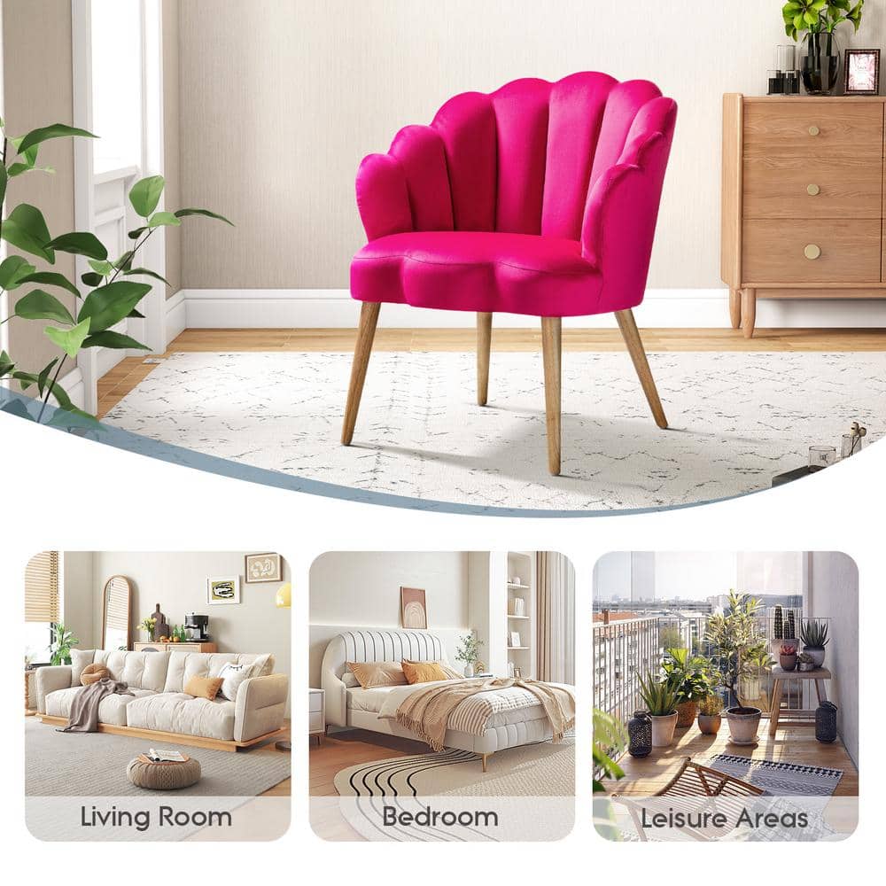 Fushia Velvet Barrel Accent Chair with Scalloped Back