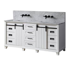 Premium Chanceton 72 in. W x 25in. D x 34in. H Bath Vanity in White with White Carrara Marble Top with white basins
