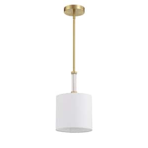 fortuna 60-Watt 1-Light Satin Brass Finish Dining/Kitchen Island Mini Pendant Light w/ Fabric Shade, No Bulbs Included