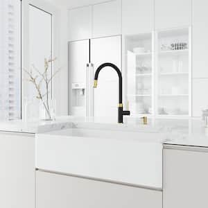 Bristol Pull-Down Sprayer Kitchen Faucet Set with Soap Dispenser in Matte Brushed Gold and Matte Black