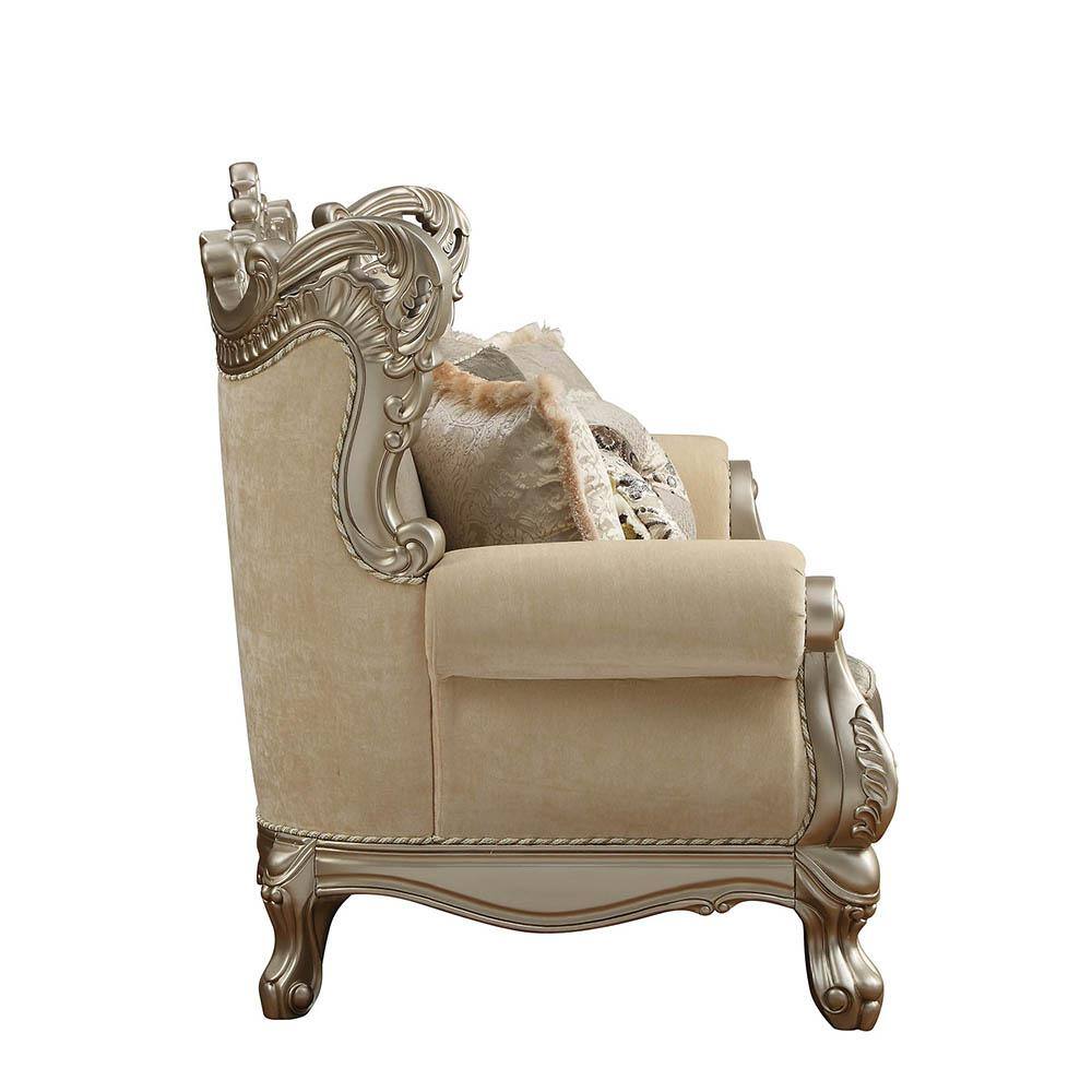 Ranita Beige Fabric Sofa with Rolled Arms and Nailhead Trim