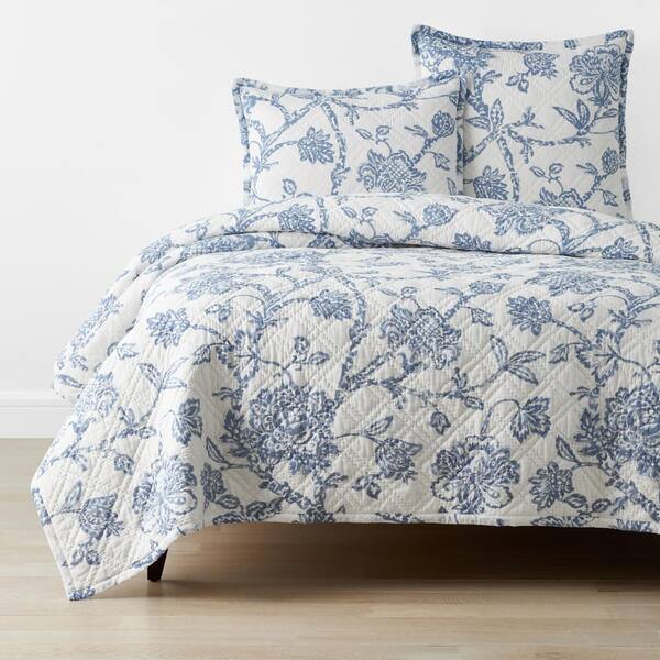 The Company Store Company Cotton Jaisalmer Blue/White Floral Full/Queen Cotton Quilt