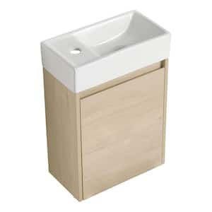 16 in. W x 9 in. D x 22.8 in . H Floating Bath Vanity in Plain Light Oak with White Ceramic Top and White Basin