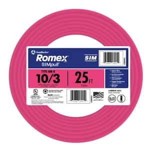 25 ft. 10/3 Solid Romex SIMpull CU NM-B W/G Wire Pink Coil