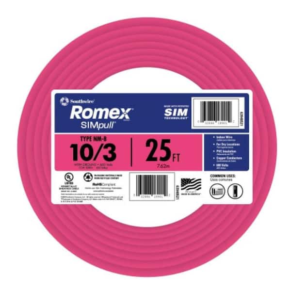 Southwire 15 ft. 10/3 Solid Romex SIMpull CU NM-B W/G Wire Pink
