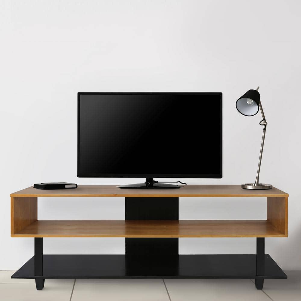 Modern Urban Cherry and Black Solid Wood TV Stand