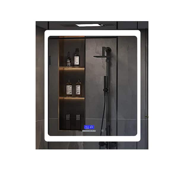 Lexora Bracciano 30-in x 32-in Lighted LED Fog Free Surface Mount Gray Mirrored Soft Close Medicine Cabinet