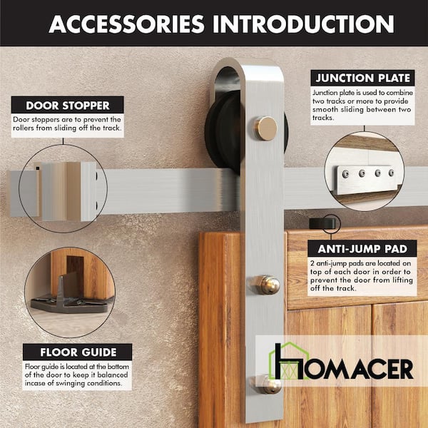 HOMACER 4 ft./48 in. Black Rustic Non-Bypass Sliding Barn Door Hardware Kit  Diamond Design Roller for Double Doors LX2TGH048C - The Home Depot