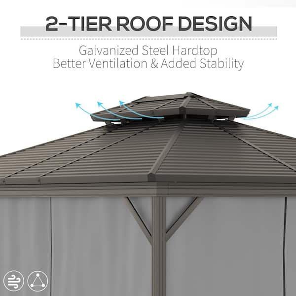 Outsunny 12 ft. x 10 ft. Black Steel Hardtop Gazebo with Outsunny 12 ft. x 10 ft. Black Steel Hardtop Gazebo with