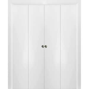 0010 72 in. x 80 in. Flush Solid Wood White Finished Wood Bifold Door with Double Hardware