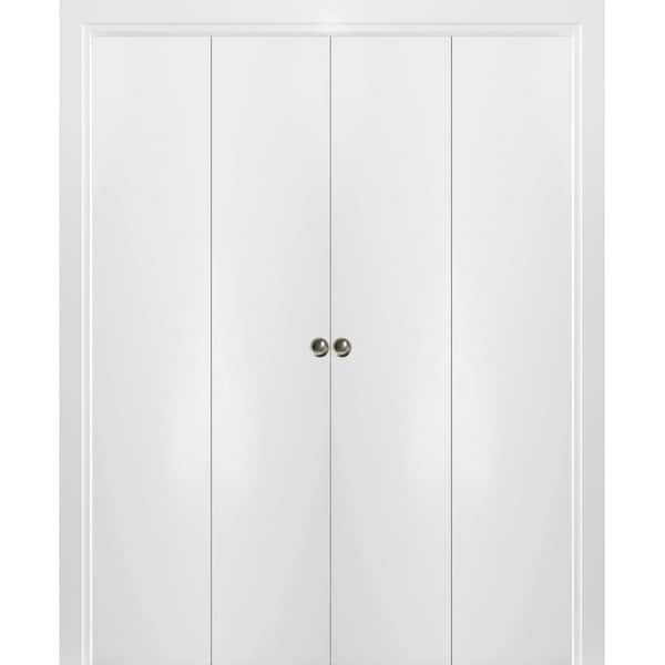 Sartodoors 0010 72 in. x 80 in. Flush Solid Wood White Finished Wood Bifold Door with Double Hardware