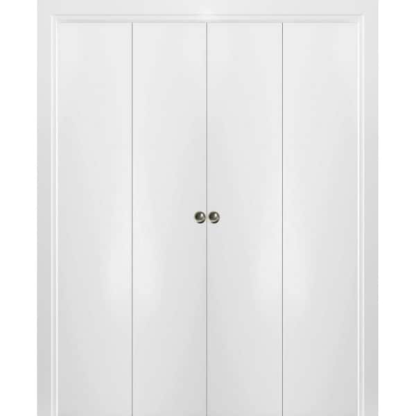 0010 96 in. x 96 in. Flush Solid Wood White Finished Wood Bifold Door with Double Hardware