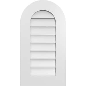 16 in. x 30 in. Round Top Surface Mount PVC Gable Vent: Decorative with Standard Frame
