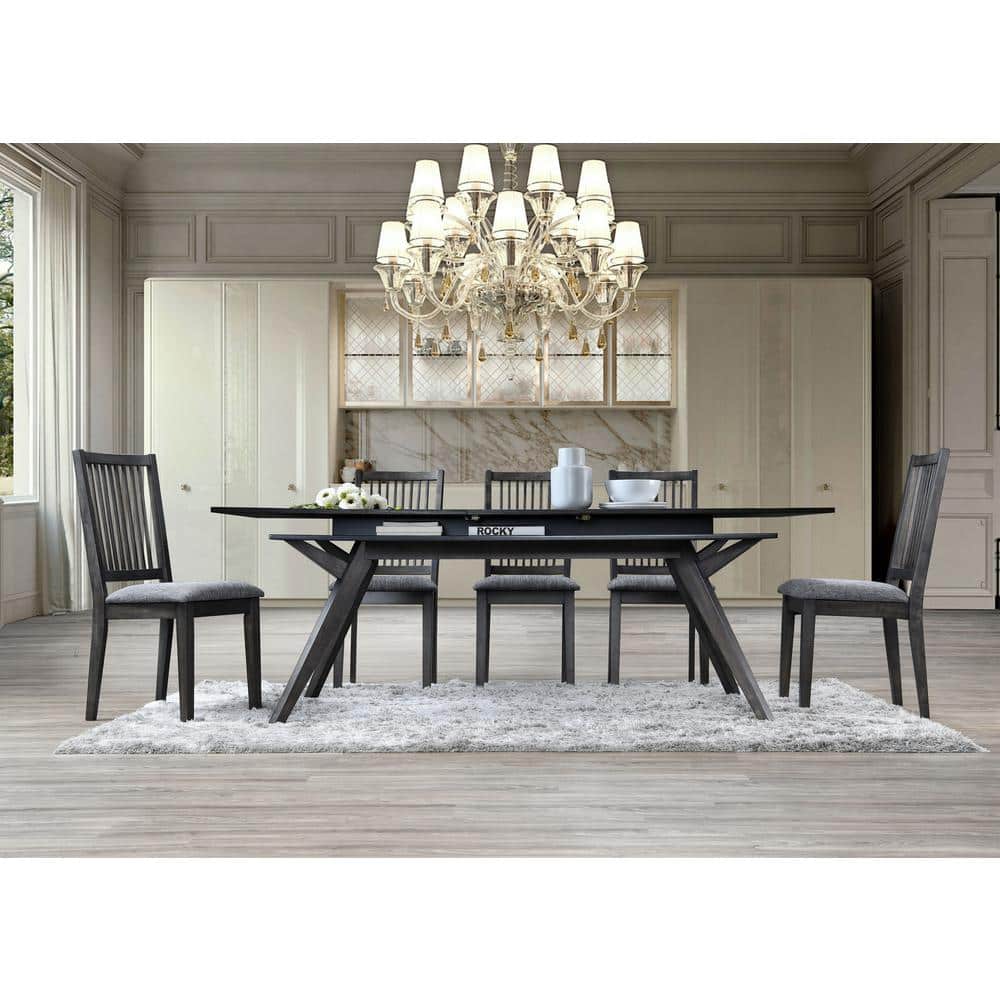 Transitional Gray Upholstered Side Chair with Wooden Slat Back