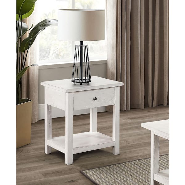 Coaster Payne 20 in. White 1-Drawer Square Wood Top End Table with Shelf