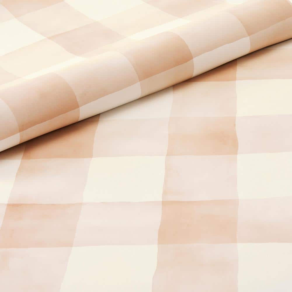 White and Pink Watercolor Check Removable Wallpaper