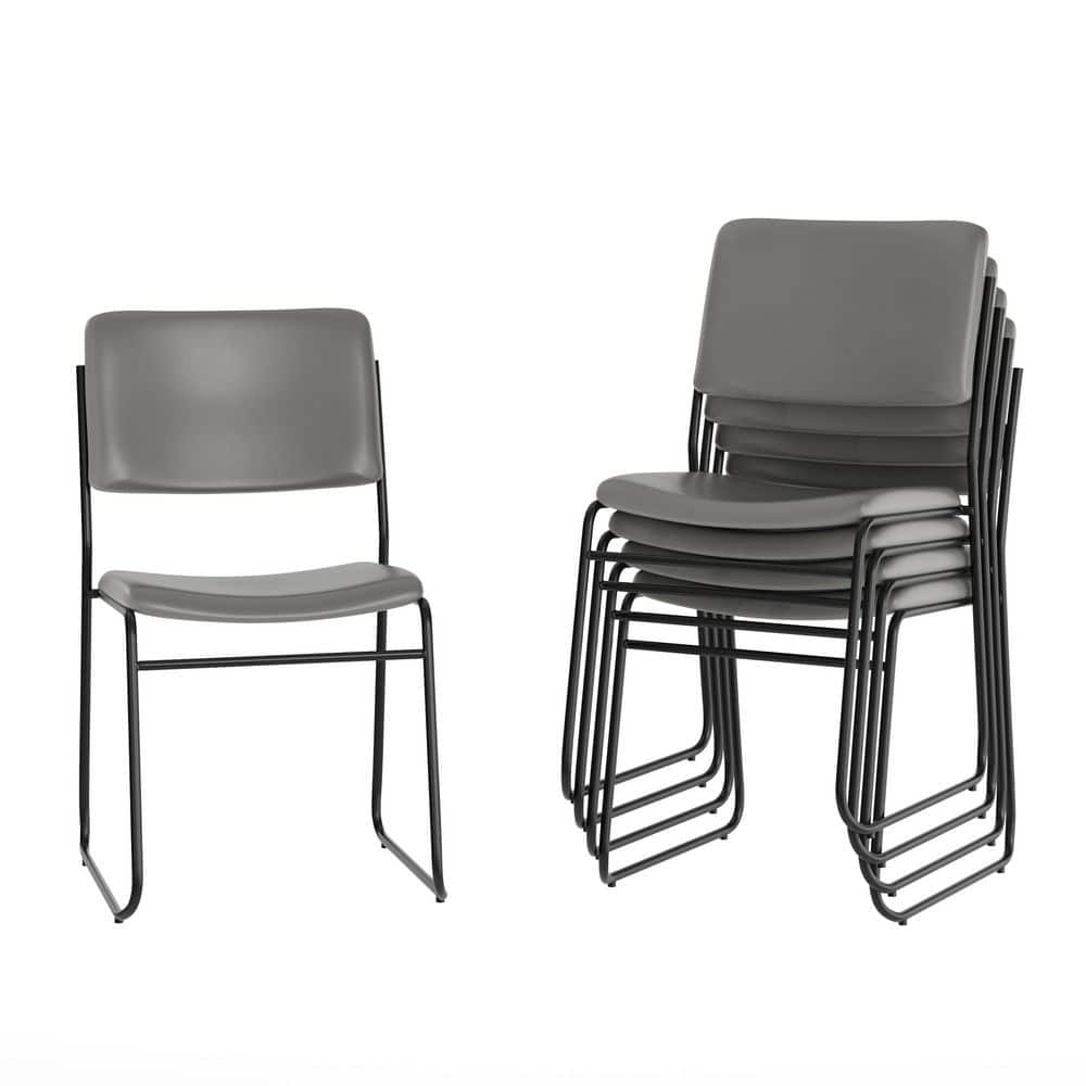 Hercules Gray Vinyl/Black Frame Stack Chair Set of 5 with Sled Base 500 lb. Capacity High Density