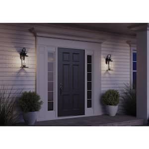 Squire Collection 2-Light Matte Black Clear Glass New Traditional Outdoor Medium Wall Lantern Light
