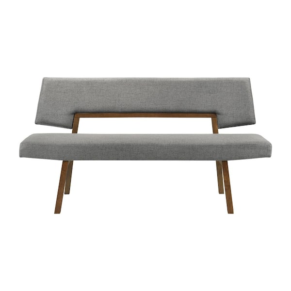 Benjara Gray and Brown 63 in. with Back Bedroom Bench with Wooden Frame