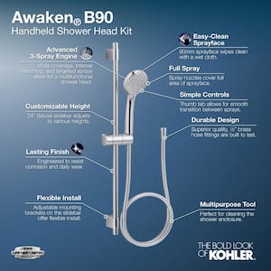 Awaken B90 3-Spray Wall Mount Handheld Shower Head with 2.5 GPM in Vibrant Brushed Nickel