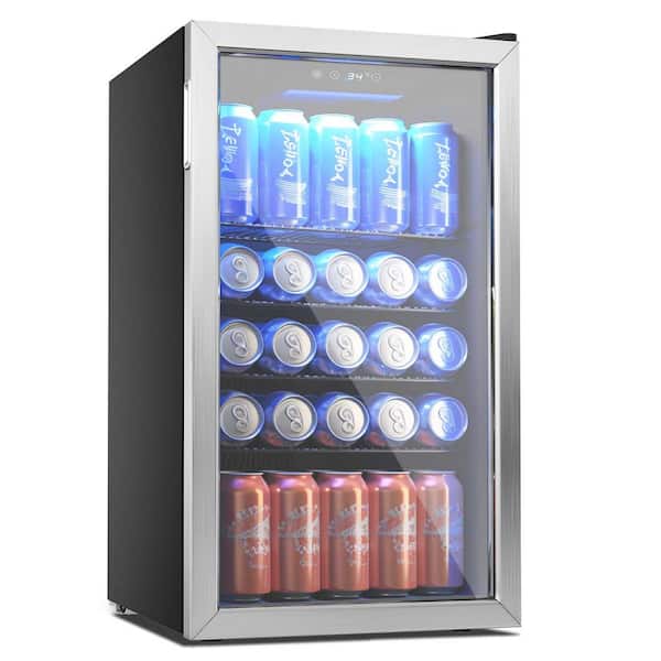 17.4 in. Single Zone 130-Cans Built-in Beverage Refrigerator Cooler in Silver, Rapid Cooling and Reversible Door