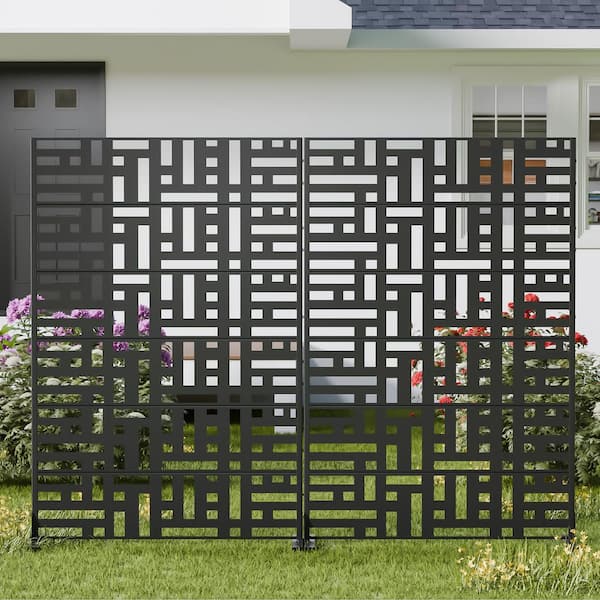 6 ft. x 4 ft. Set of 2. Privacy Fence Screen Black Galvanized Metal for Garden Fence in Mosaic Pattern