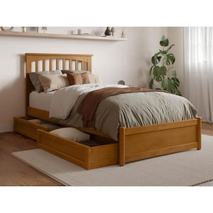 Everett Light Toffee Natural Bronze Solid Wood Frame Twin XL Platform Bed with Panel Footboard and Storage Drawers