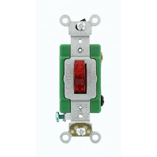 30 Amp Industrial Grade Heavy Duty Single-Pole Pilot Light Toggle Switch, Red 3031-PLR