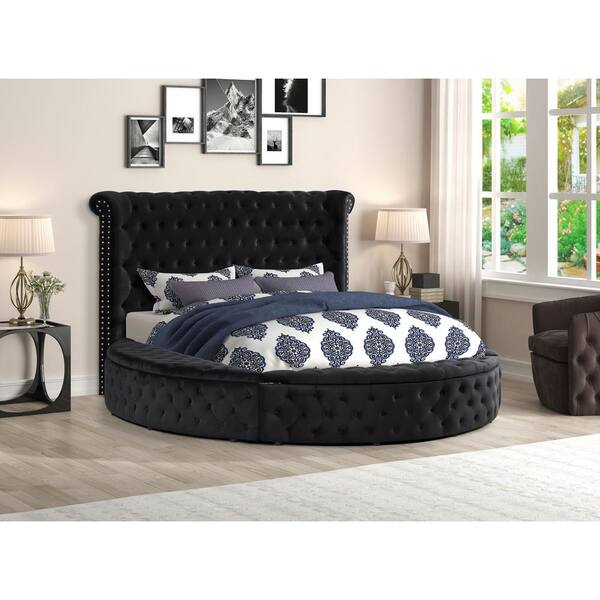 Best Master Furniture Isabella Black King Tufted Round Platform Bed Yy138bek The Home Depot Best Master Furniture Isabella Black, Black King Size Platform Bed