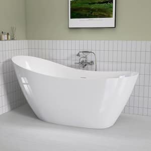 65 in. x 29.52 in. Acrylic Free Standing Soaking Tub Flatbottom Bathtub Chrome Anti-Clogging Drain in Glossy White