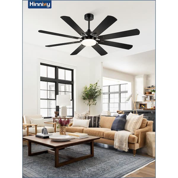 62 in. Outdoor/Indoor Black Downrod Mount Ceiling Fan with Light, Dual-Finish Blades, Remote Control, for Living Room